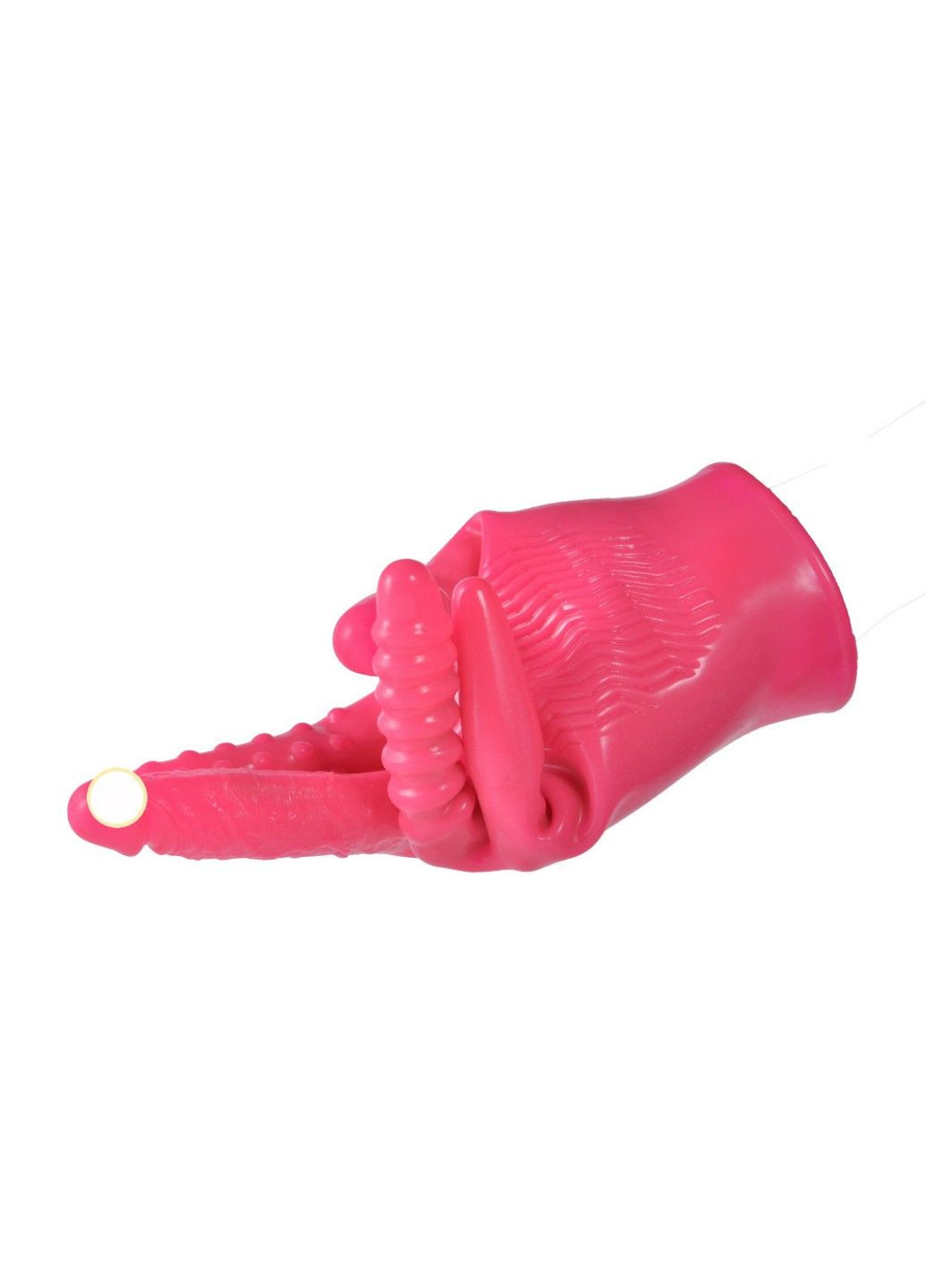 Рожева рельєфна вібро-рукавичка для анально-вагінальної стимуляції We Love (292555723)