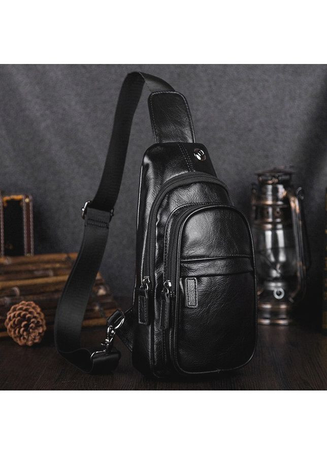 Классическая мужская сумка на грудь черная экокожа с регулируемым ремнем кроссбоди для повседневного использования Eton (363135778)