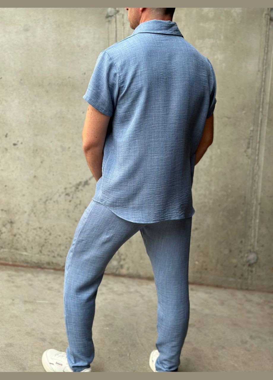 Блакитний літній костюм з сорочкою, брючний Україна UMButik