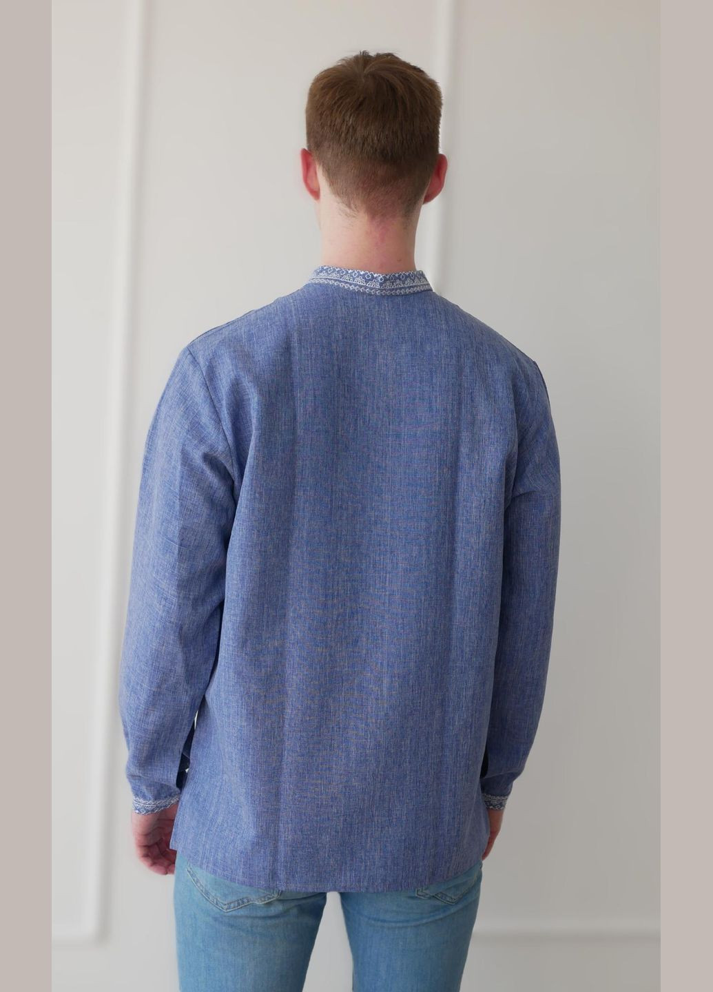 Серо-синяя вышиванка мужская лен-габардин джерело джинс, раз.54 4PROFI (294909901)