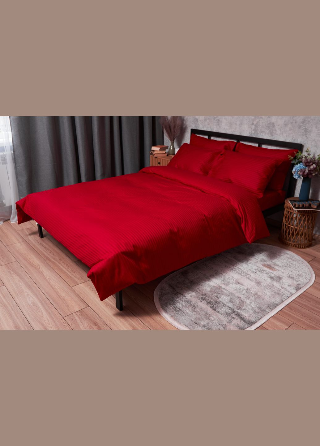 Комплект постельного белья Satin Stripe King Size 220x240 наволочки 4х50х70 (MS-820003573) Moon&Star Stripe Red (288044069)