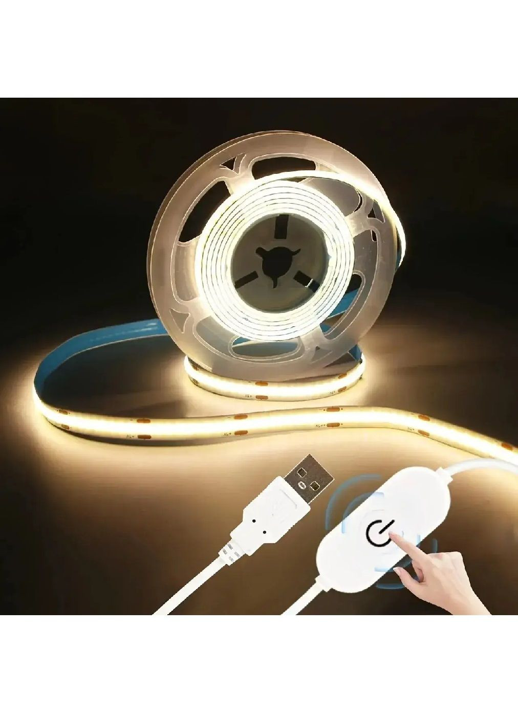 Гибкая очень яркая светодиодная USB лента с сенсором включения подсветки 960 диодов 3м (477668-Prob) Белый 6000К Unbranded (298950753)