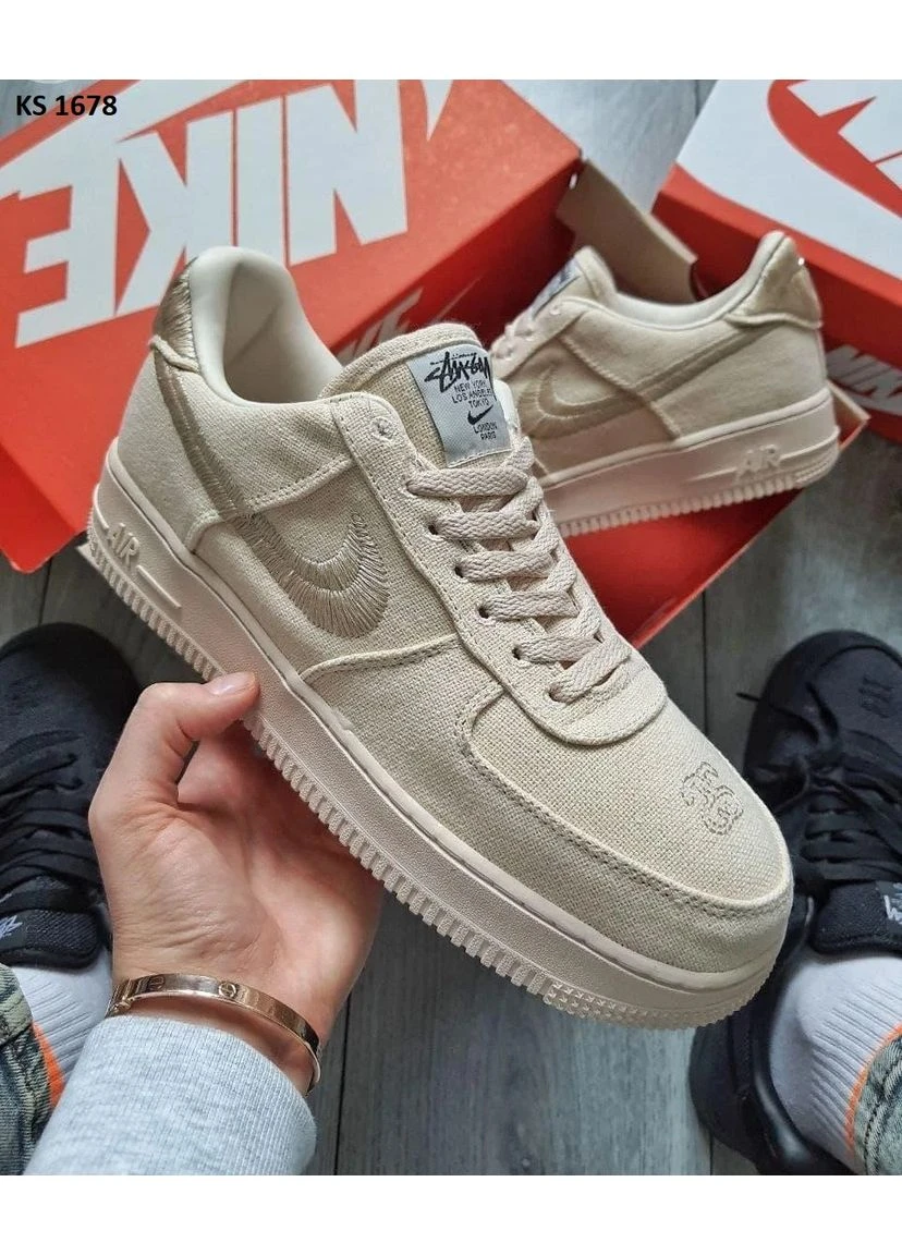 Комбіновані літні кросівки nike stussy x air force 1 low bege low найк аір форс No Brand
