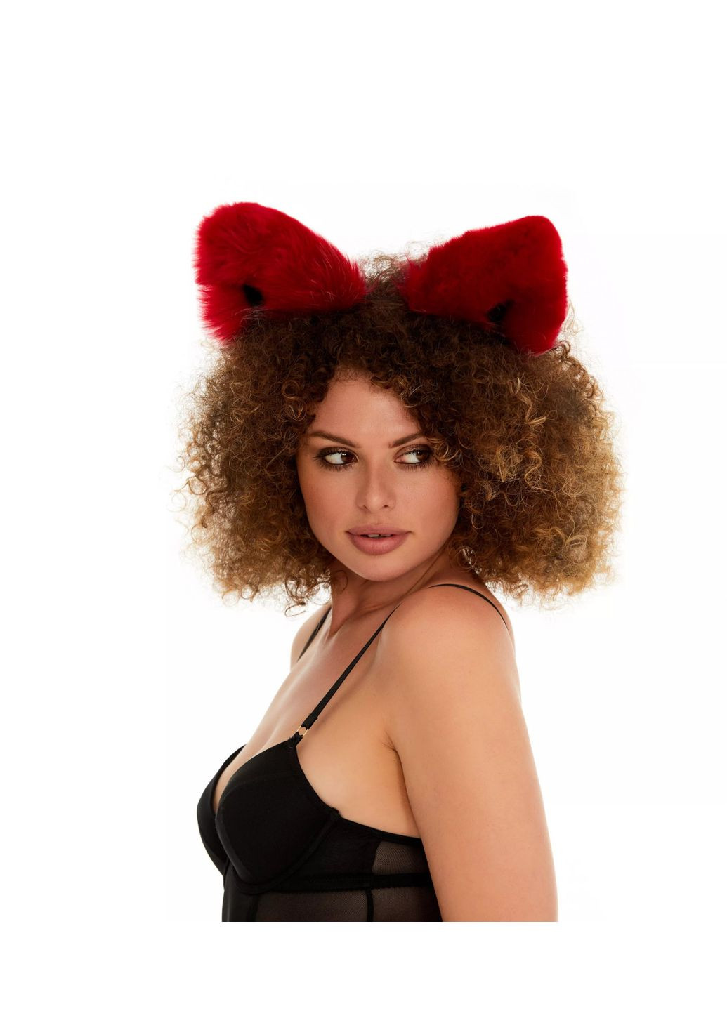 Хутряні вушка кішки двокольорові: Темно-червоний, білий OKOVA (315148913)