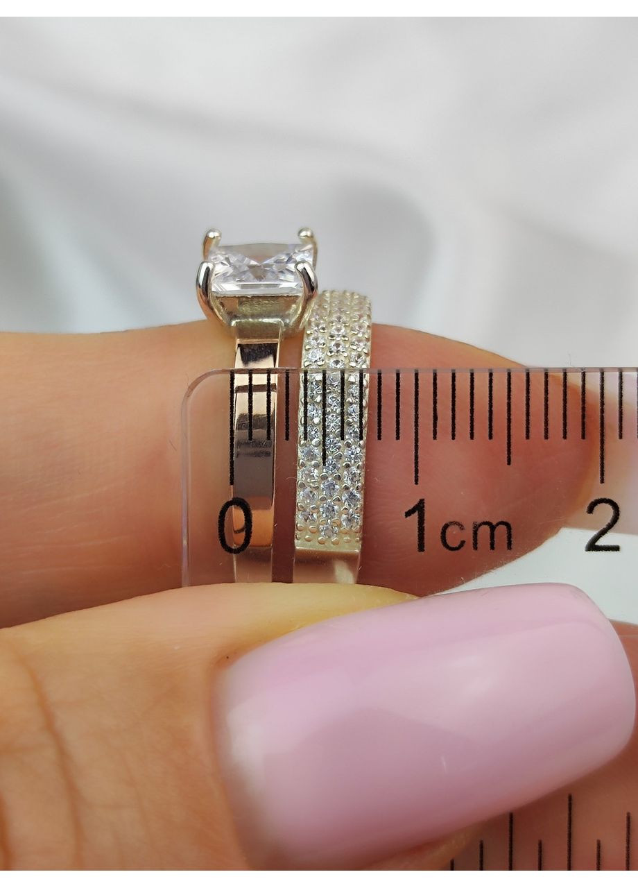 Кольцо серебряное 925 пробы с золотыми вставками 375 пробы ширина 7 мм 17р No Brand (366200267)