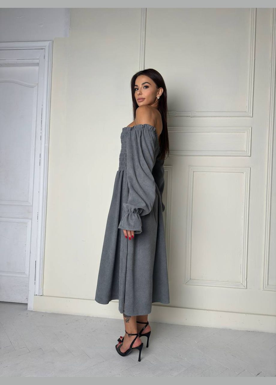 Сіра вишукана сукня на резинці вельвет х/б No Brand