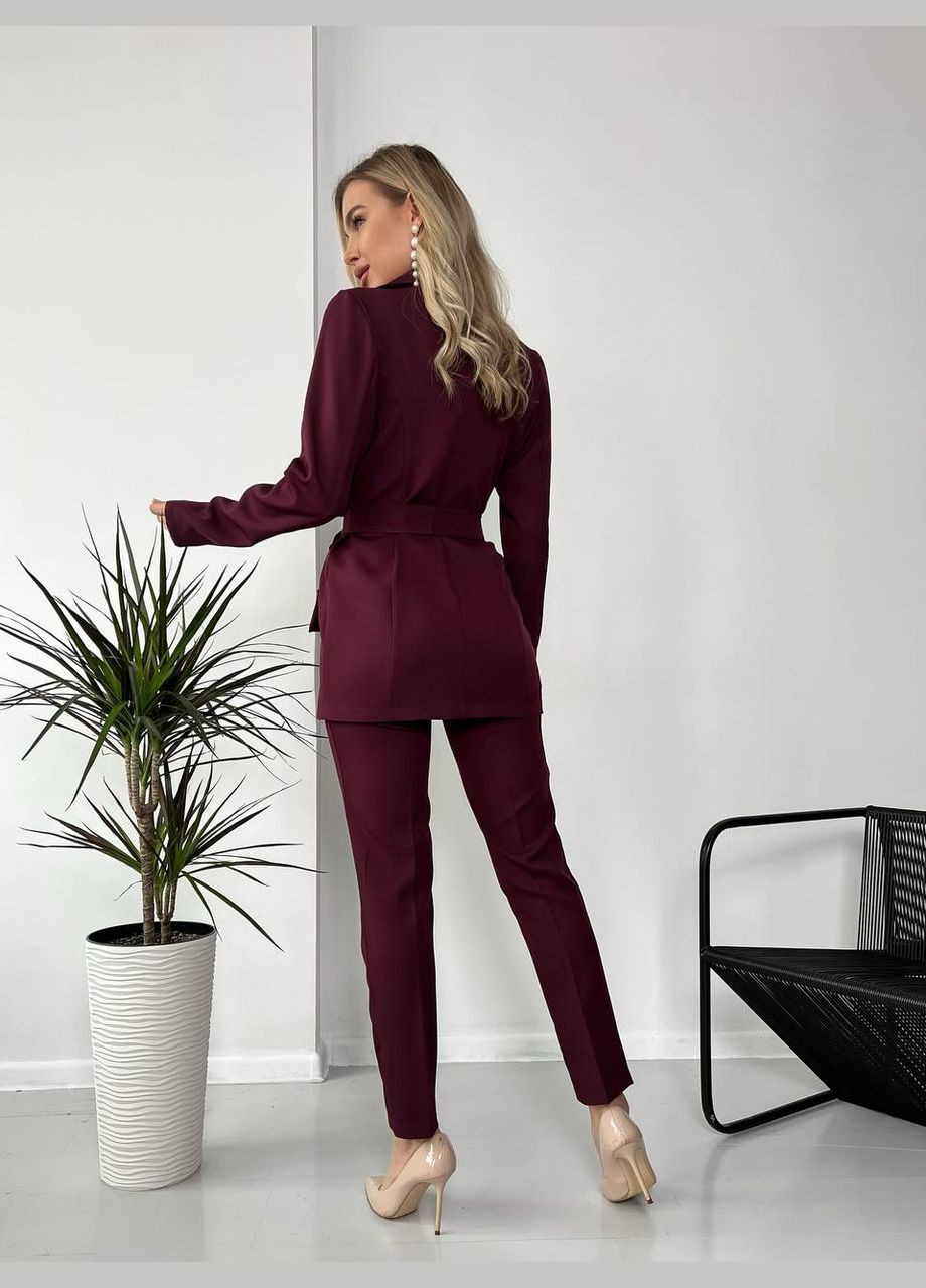 Жіночий стильний костюм-трійка кольору марсала 25781 No Brand (323641955)