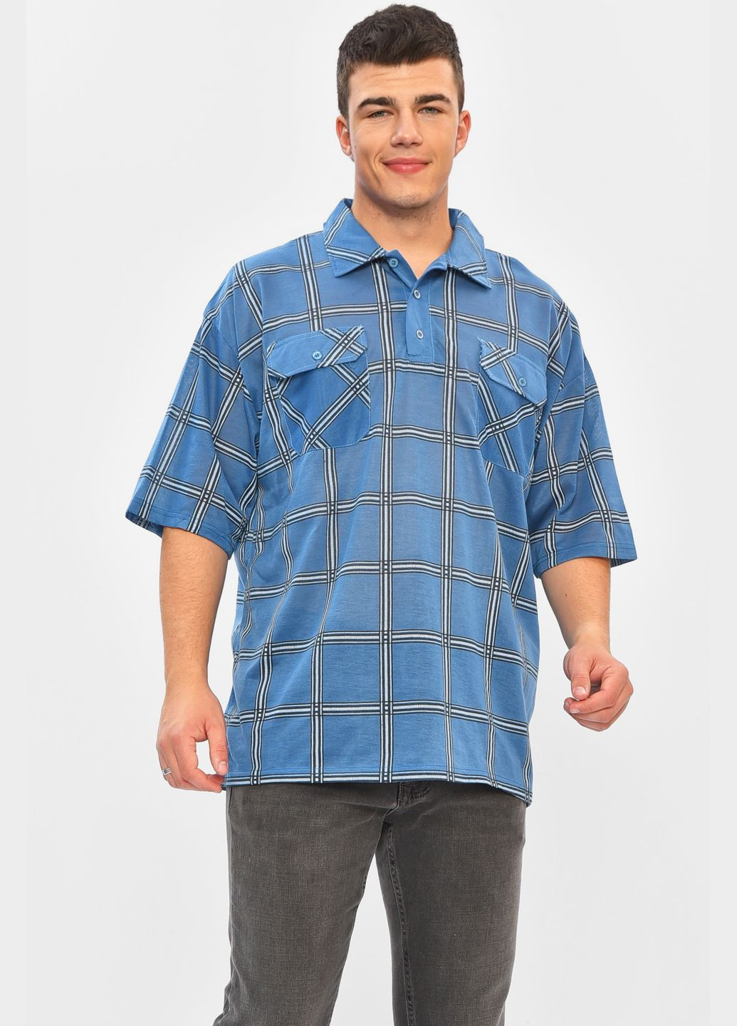 Синя футболка чоловіча батальна синього кольору Let's Shop