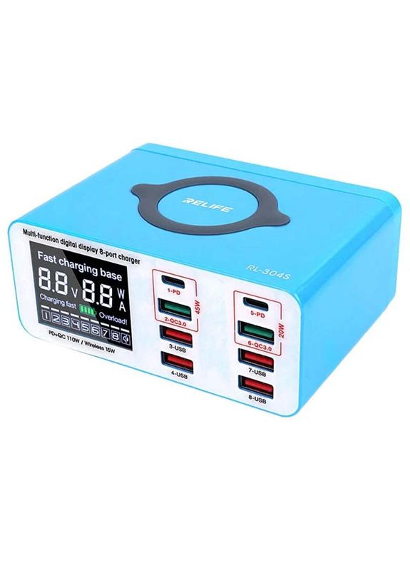 Быстрое зарядное устройство + беспроводная зарядка RL-304S 4xUSB/2xUSB Type-C PD3.0/2xUSB QC3.0/ 100W Relife (317204199)