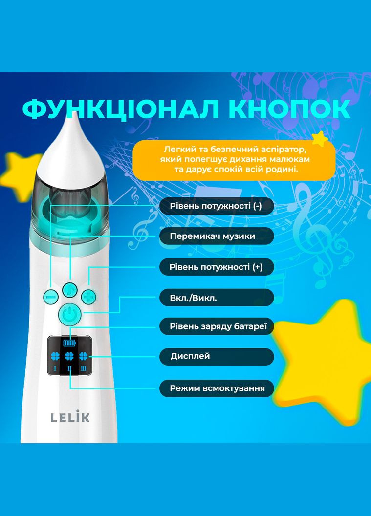 Потужний дитячий аспіратор для носа ™ RESPIRO, назальний електричний соплевідсмоктувач захист від вологи LELIK (300076195)
