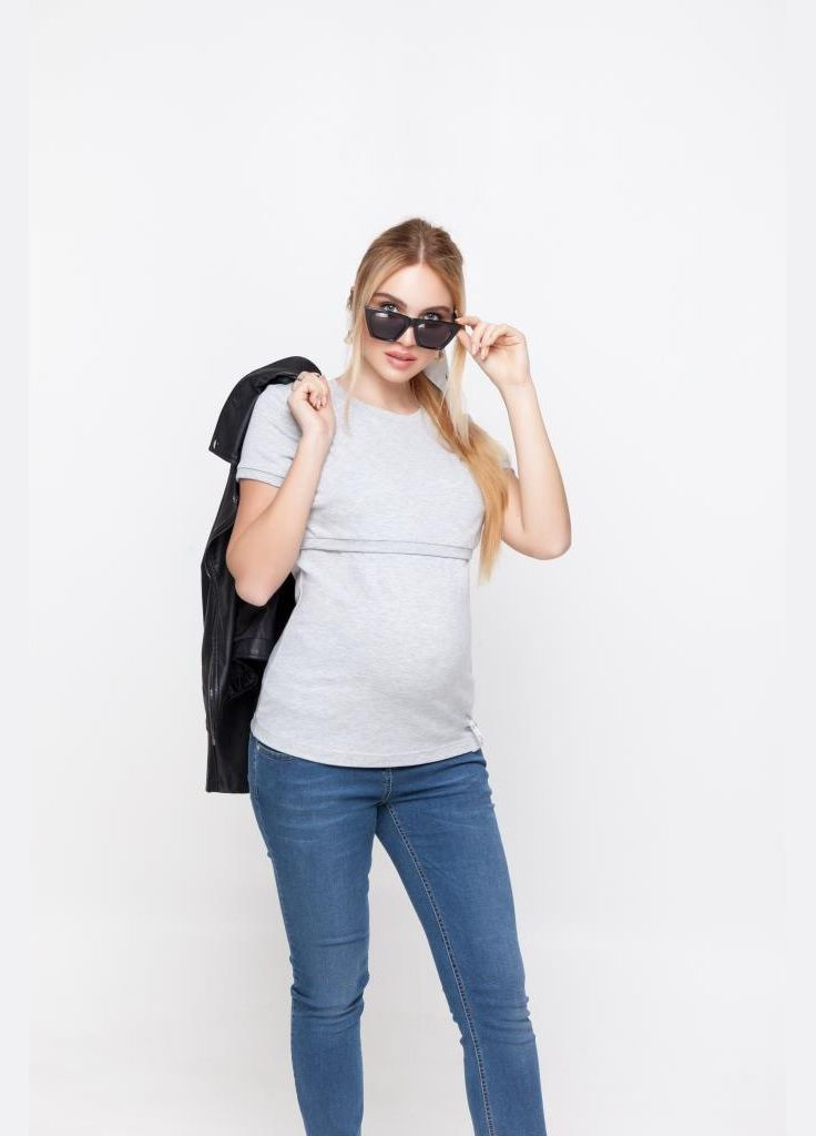 Серая футболка для беременных и кормящих мам серая трикотажная Юла мама