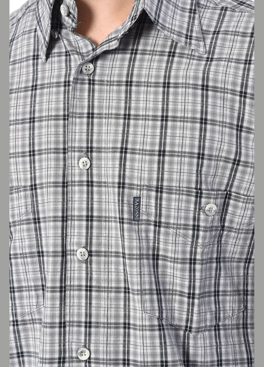 Сорочка чоловіча батальна сірого кольору в клітинку Let's Shop (293765118)