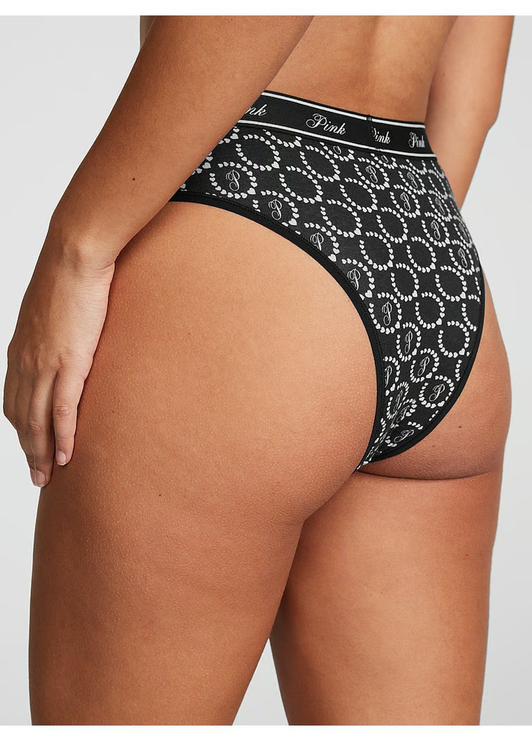 Трусики-бразиліана жіночі PINK Logo Cotton Brazilian Panty чорні Victoria's Secret (317250886)