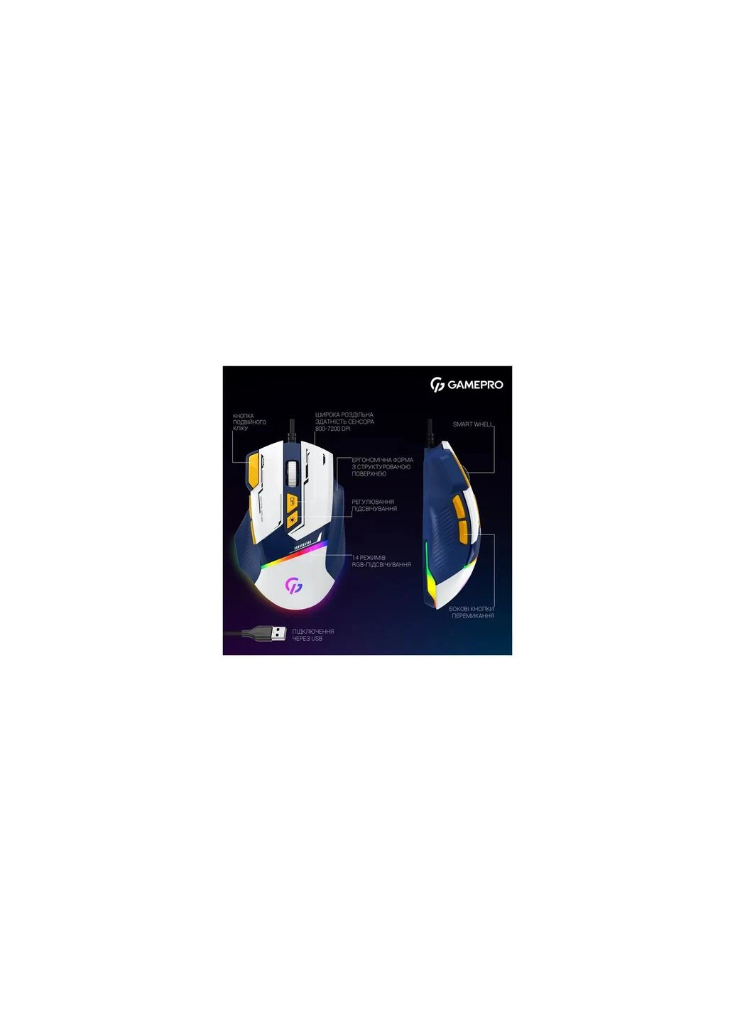 Мишка (GM300BL) GAMEPRO GM300BL USB Blue/White (400312360)
