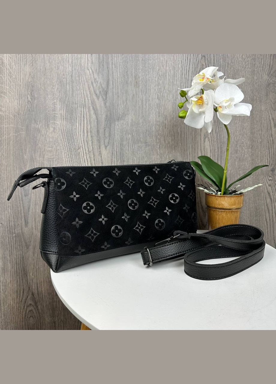 Замшева жіноча сумочка клатч на плече чорна No Brand (298998035)