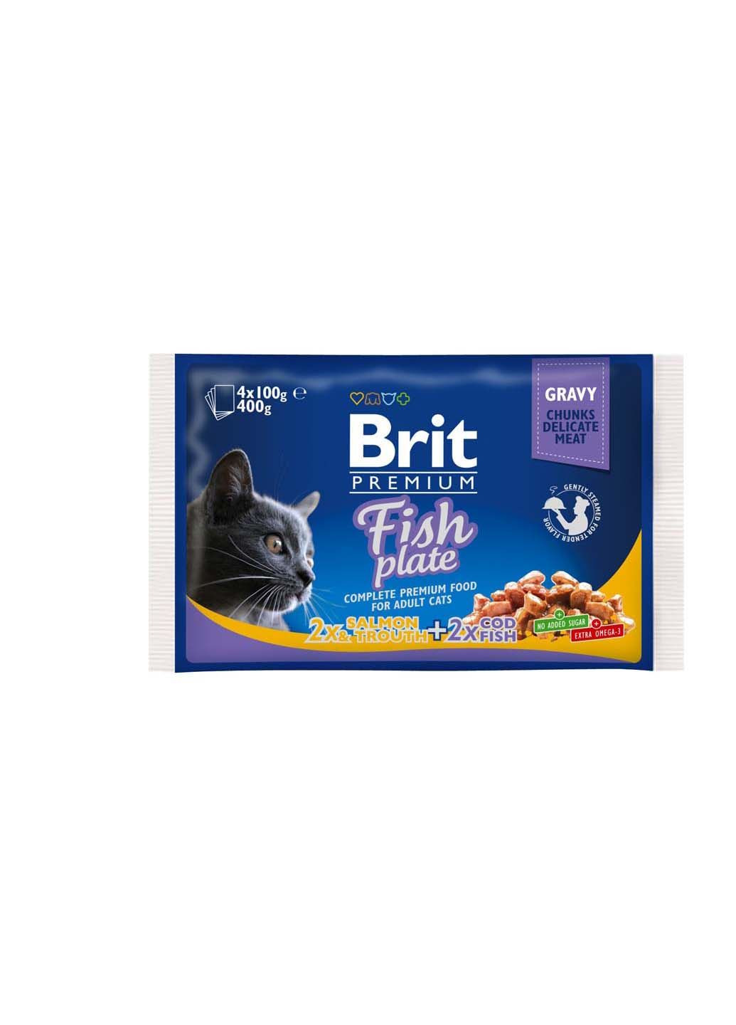 Набор паучей Cat рыбная тарелка 4 шт по 100 г Brit Premium (286472986)