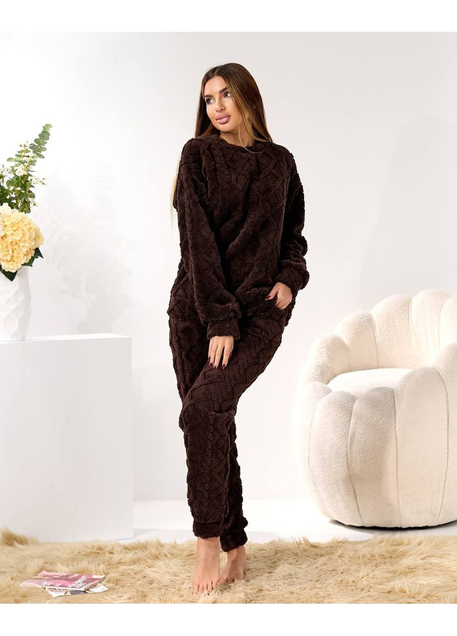 Коричнева зимня жіночий махровий костюм Fashion