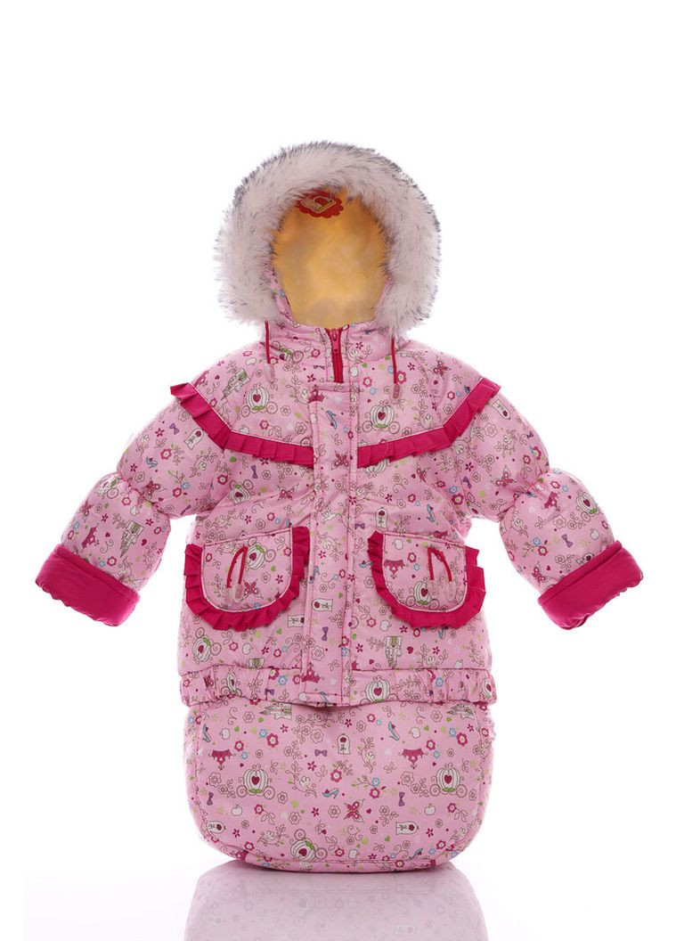 Комбинезон Конверт на меху для девочки с принтом Корон мех белый с черным тройка розовый 98 см (51428) BABYKROHA (315423914)