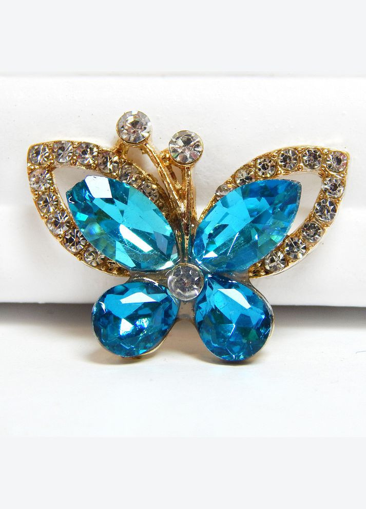 Стразовий декор Метелик, основа-золото, 28х21 мм, блакитний No Brand (341731446)