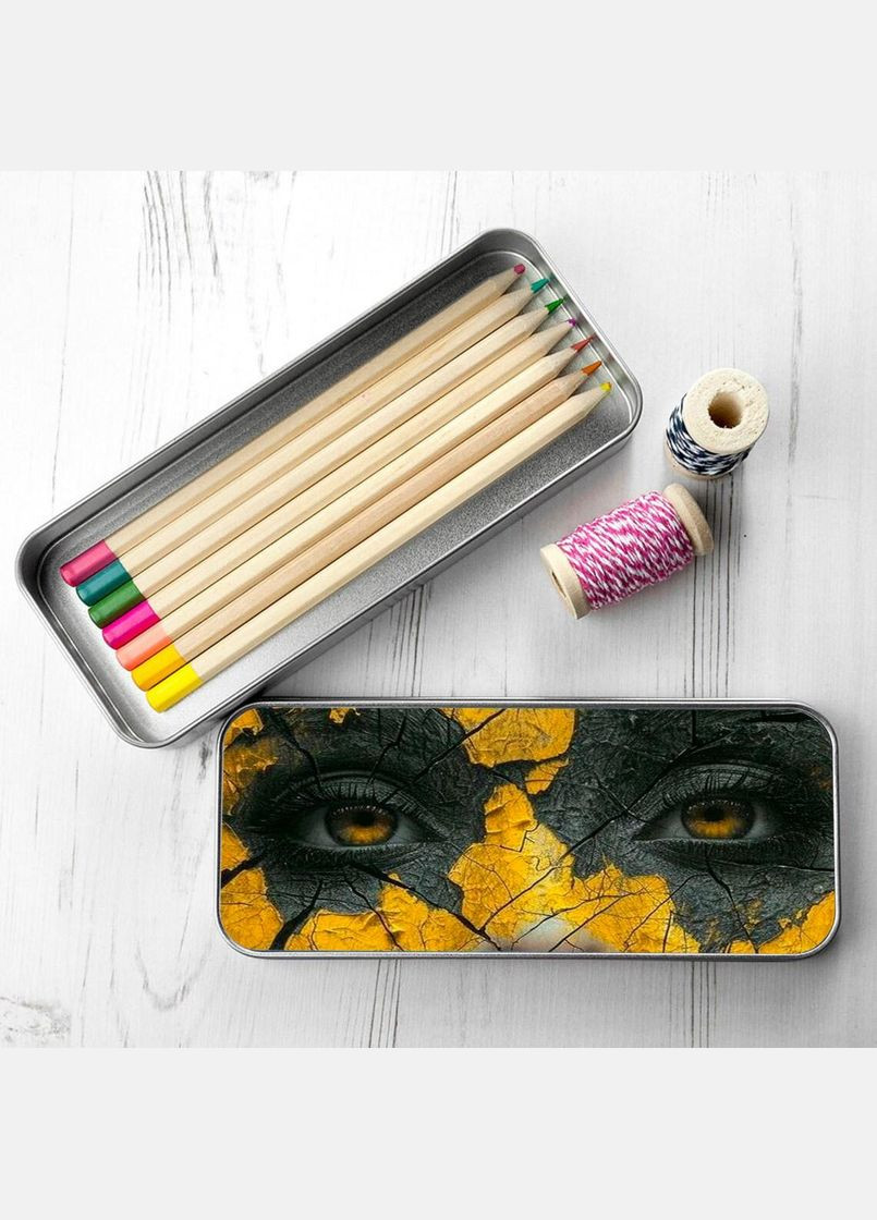 Органайзер для канцелярских принадлежностей металлический,кейс для мелочей черные глаза девушки 7*18 см Silver No Brand (309156909)