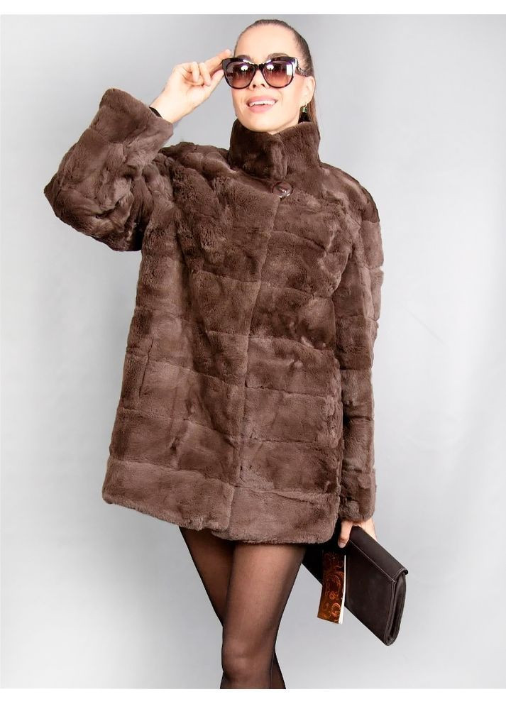 Напівшубка з натурального хутра кролик шиншилла-рекс, коричневого кольору. Розмір 46-48 (М-L) арт. No Brand 288 (368706858)