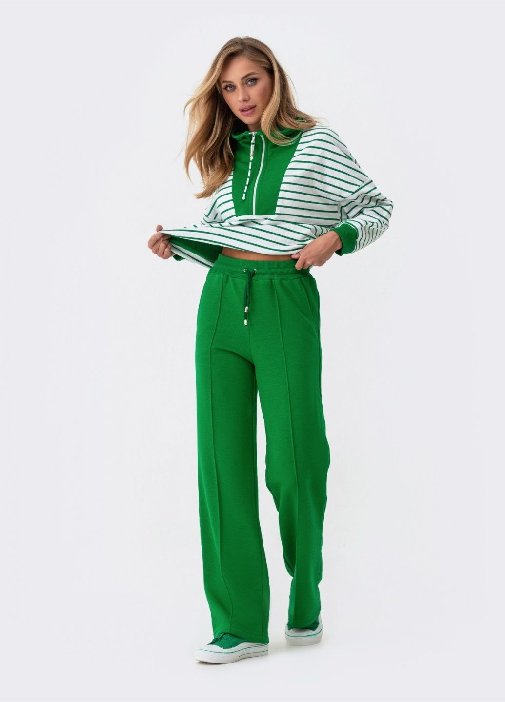 брючный костюм с кофтой в полоску зелёный Dressa (282727024)