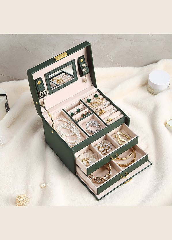 Скринька SP-01111 Green для прикрас і ювелірних виробів трирівнева з дзеркалом 13 шт. Casegrace (352012248)