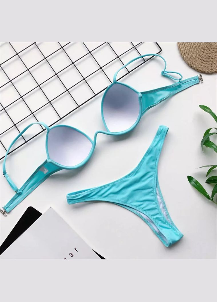 Блакитний літній жіночий роздільний купальник бікіні з ліфом на кісточці жовтий No Brand