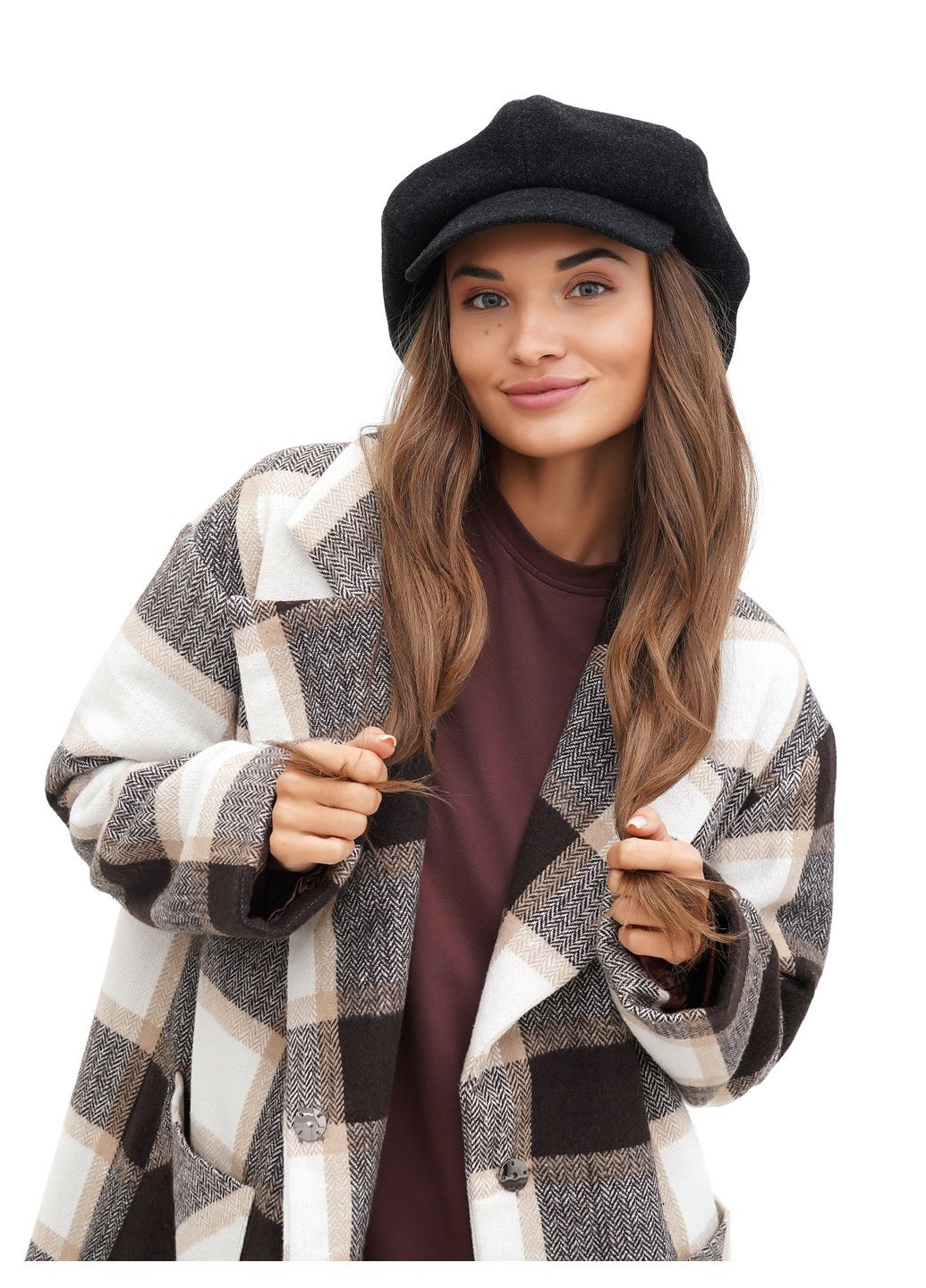 Кепка жіноча восьмиклинка темно-сіра вовняна VECONS Восьмиклинка — додає об'єму та стильності (319170491)