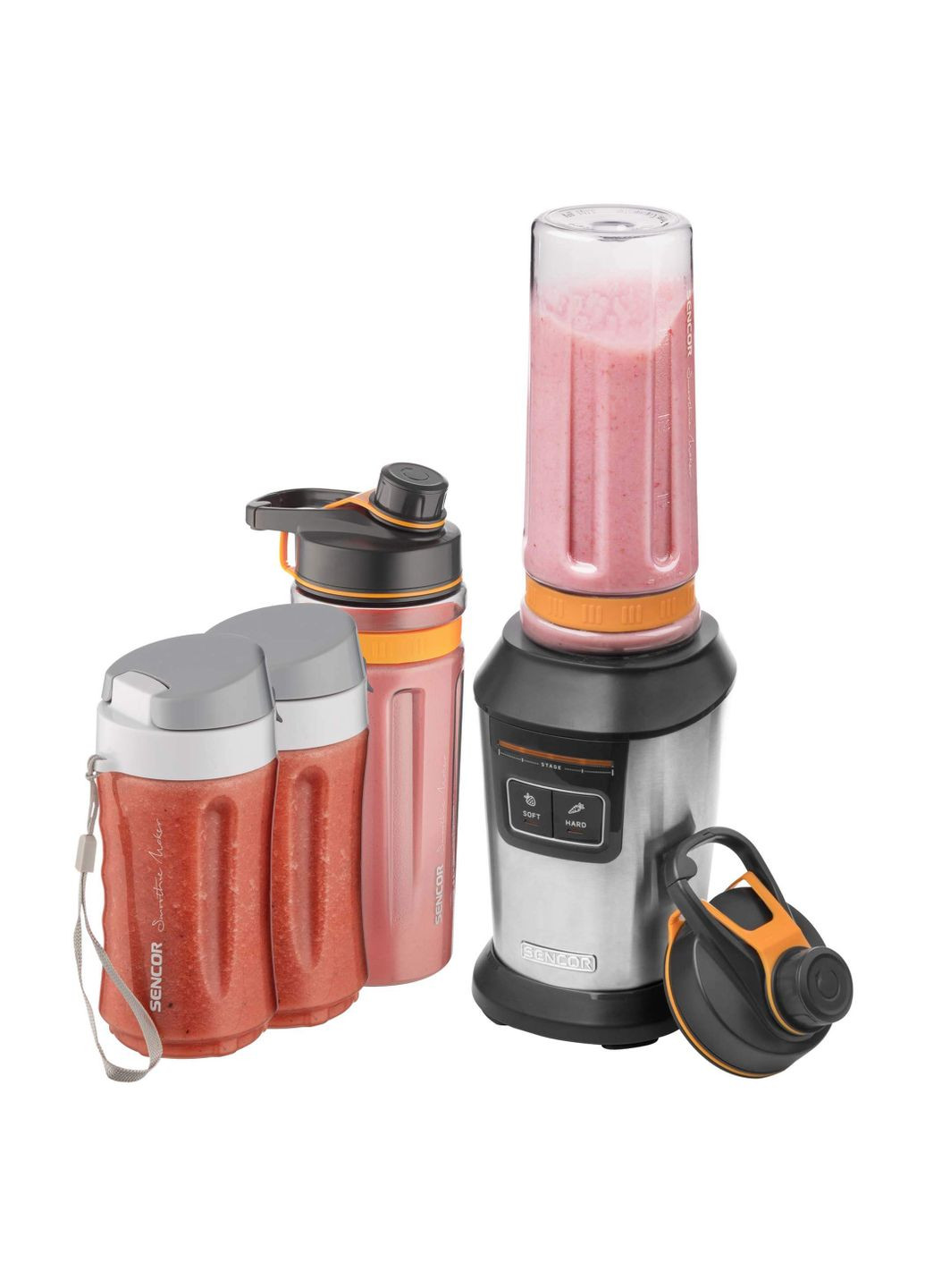 Блендер для полосы стационарный, 800Вт, 4 емкости, чаша 900мл, стекло, кофейная мельница, серый Sencor (314780240)