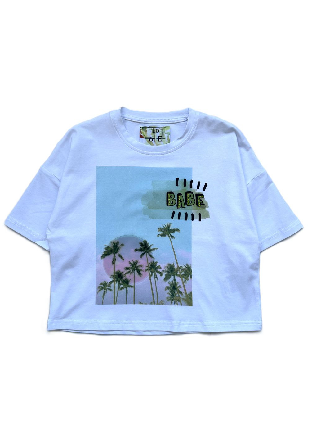 Біла літня футболка підліткова для дівчини tbt151 біла з пальмами s 140см To Be Too