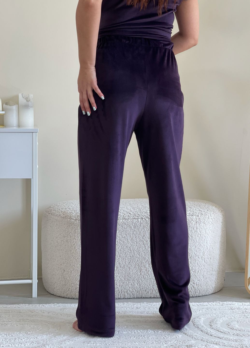 Фиолетовая всесезон велюровая пижама с широкими штанами и кофтой с длинными рукавами свитшот + брюки Merlini Капрі