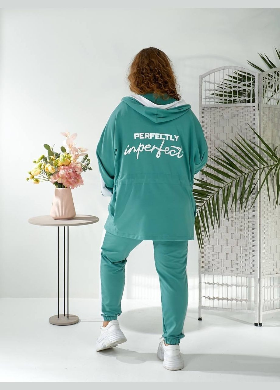 Женский спортивный костюм батал большие размеры с капюшоном мятный на молнии для прогулок Bonita Спортивний костюм (322563270)