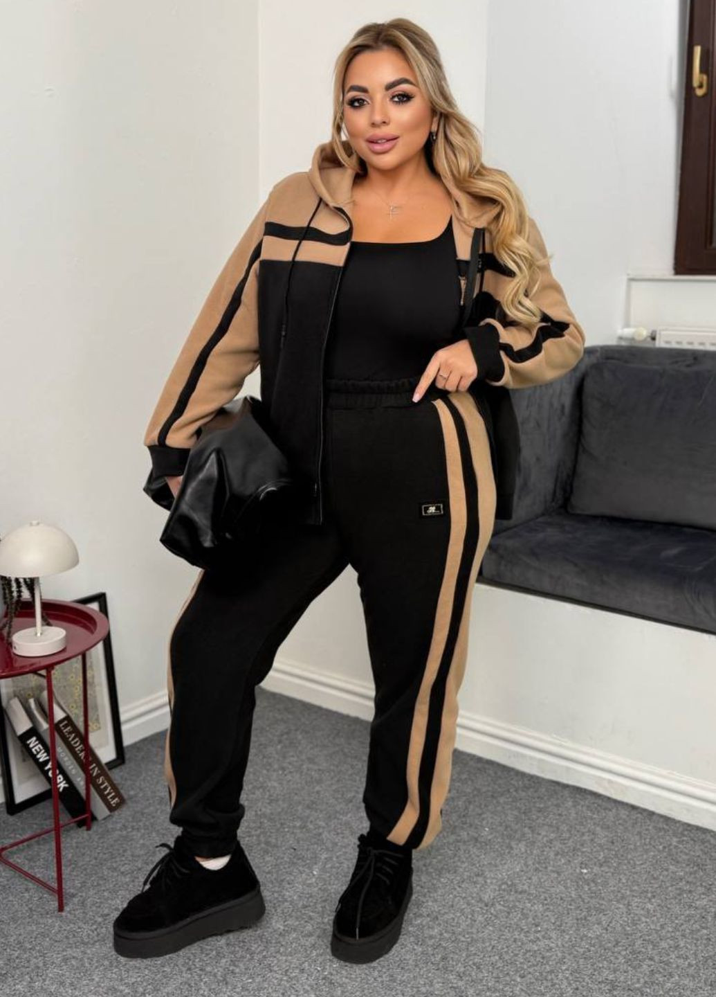 Базовий повсякденний демісезонний костюм двійка з кольоровими вставками: худі на блискавці + штани Tik-Tak (364957568)