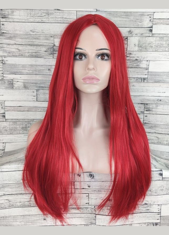 Перука червона пряма з проділом без чубчика жіноча для жінок 70см зі штучного волосся No Brand 1832 (321115262)