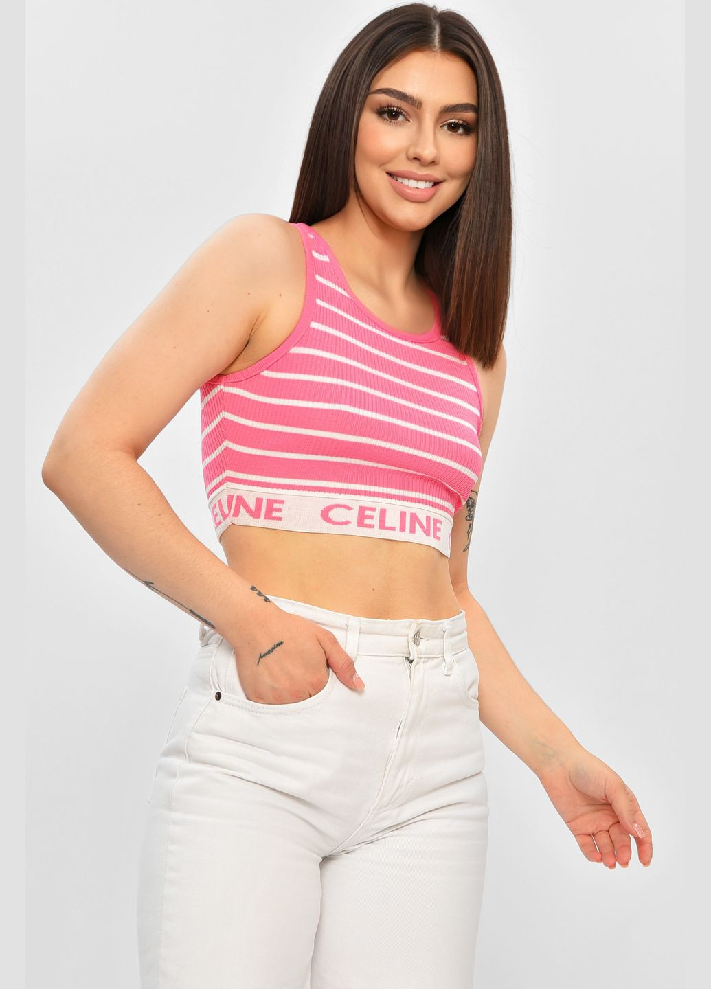 Топ-майка у рубчик жіноча рожевого кольору Let's Shop — 336336155