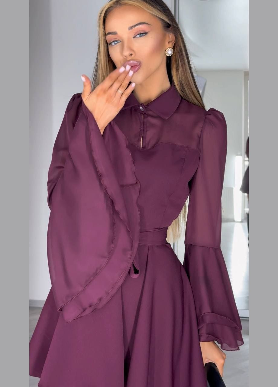 Бордова коротка сукня з рукавами із шифону кольору марсал – легкість та елегантність для вечірніх образів No Brand однотонна