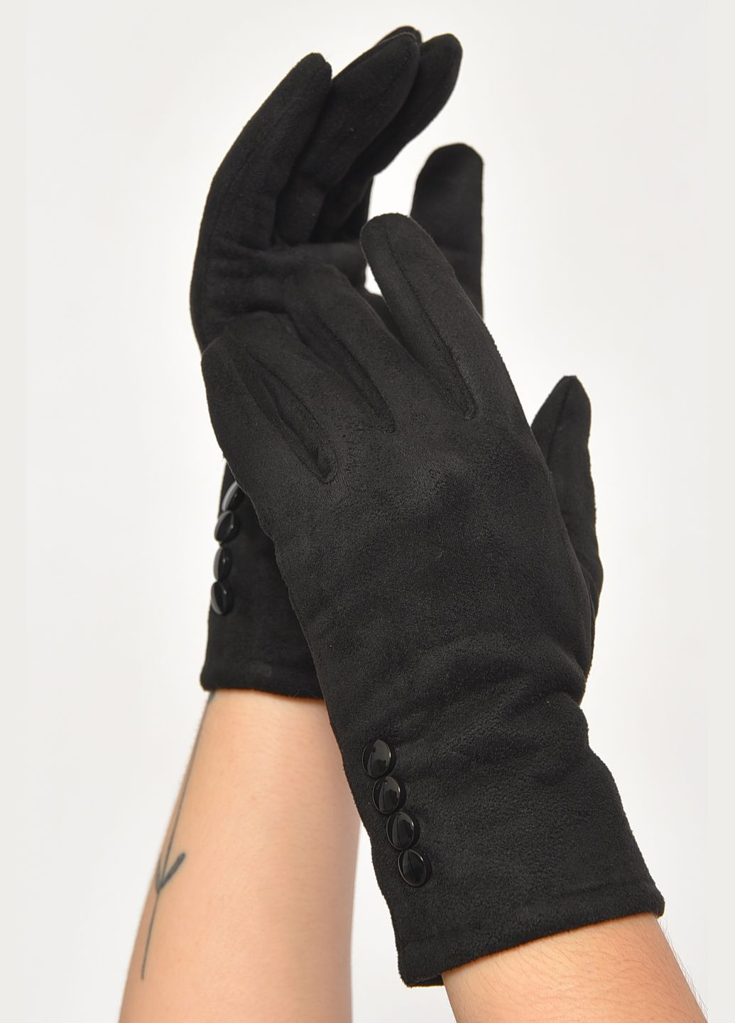 Перчатки женские замшевые на искусственном меху сенсорные черного цвета Let's Shop (302661247)
