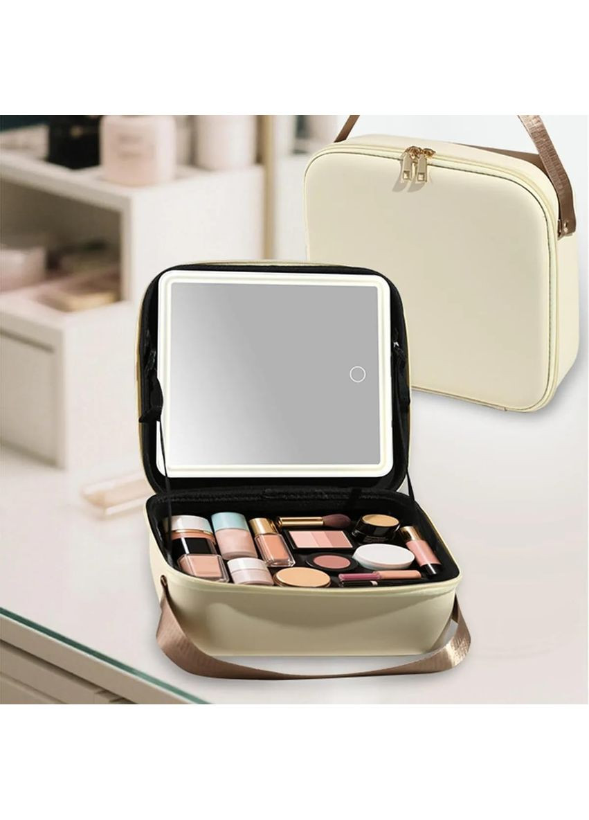Сумка-органайзер для косметики з дзеркалом і LED-підсвіткою EVA Modern EM-7612 Beige No Brand (363555632)