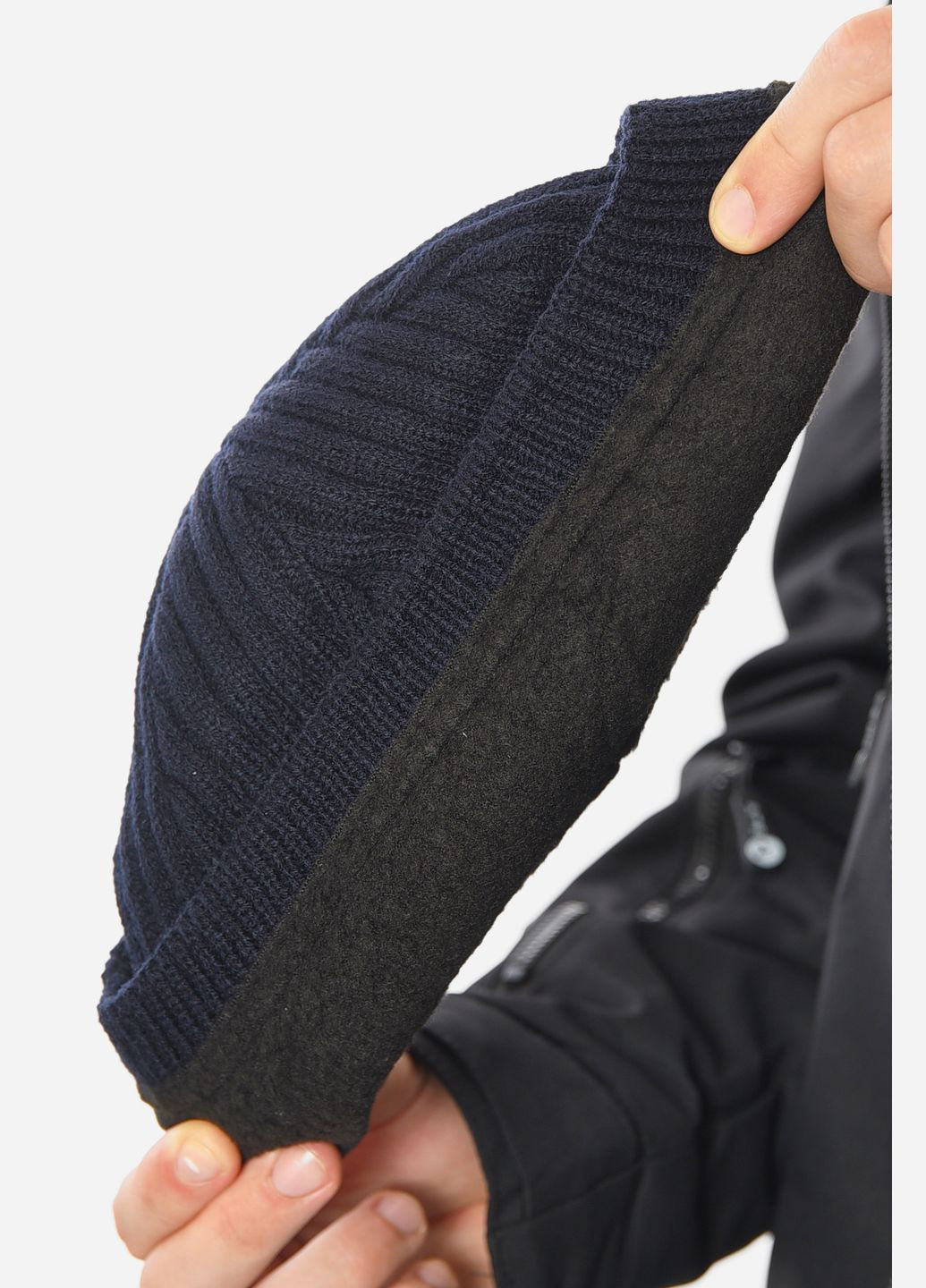 Шапка мужская с подворотом на флисе темно-синего цвета Let's Shop (305296596)