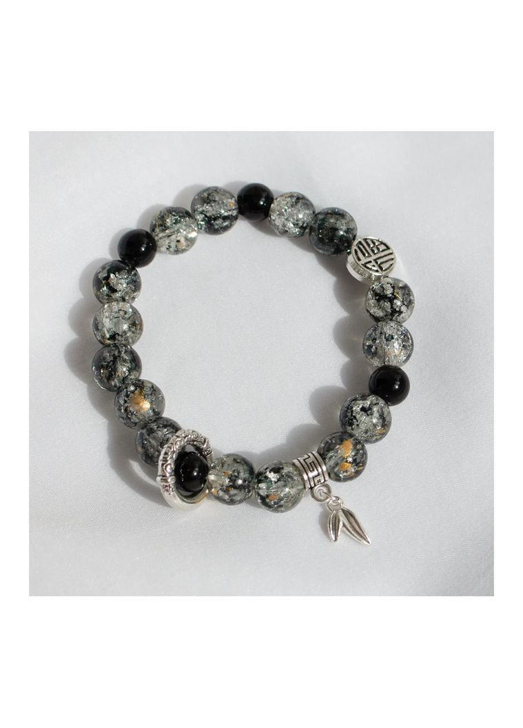 Парні браслети двошарові з бусин з підвіскою листячко чорно-сірі мінімалістичний ретро стиль для друзів готичні y2k fairycore No Brand (365652881)