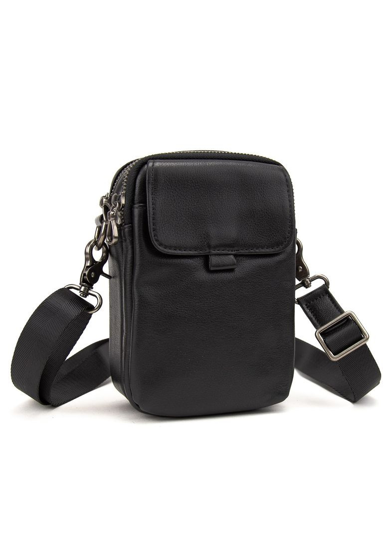 Мужская небольшая сумка мессенджер через плечо из натуральной кожи повседневная средняя черный RoyalBag 8899A (355245779)
