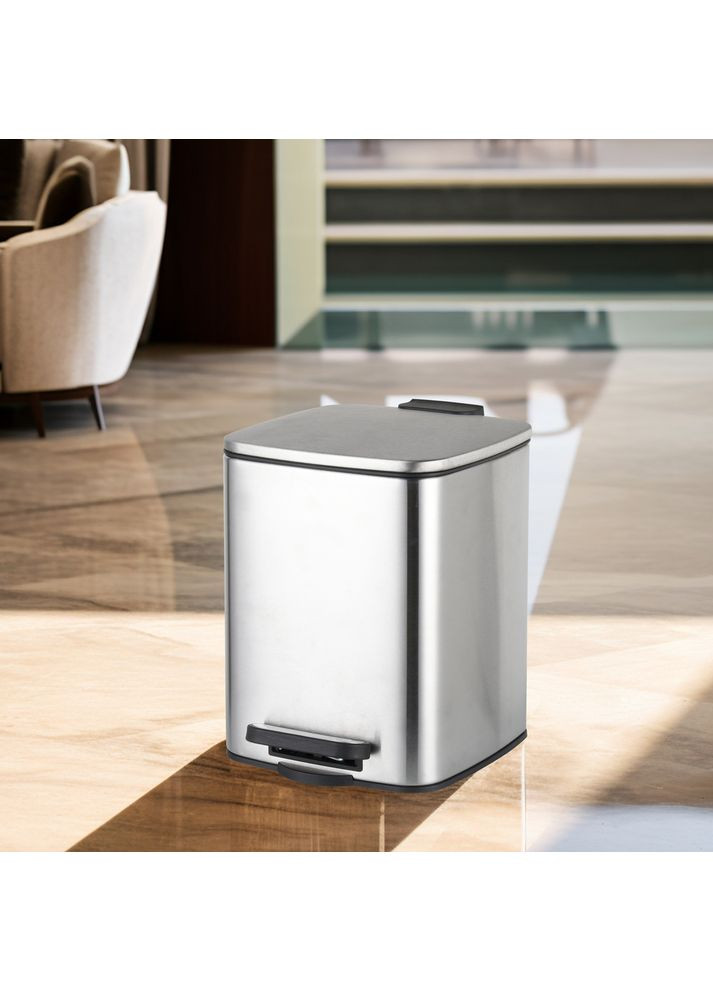 Відро для сміття з плавним закриттям квадратне Kubix-TC0106 SS Color 6л колір нержавійка (ZX5889) Zerix (341331748)
