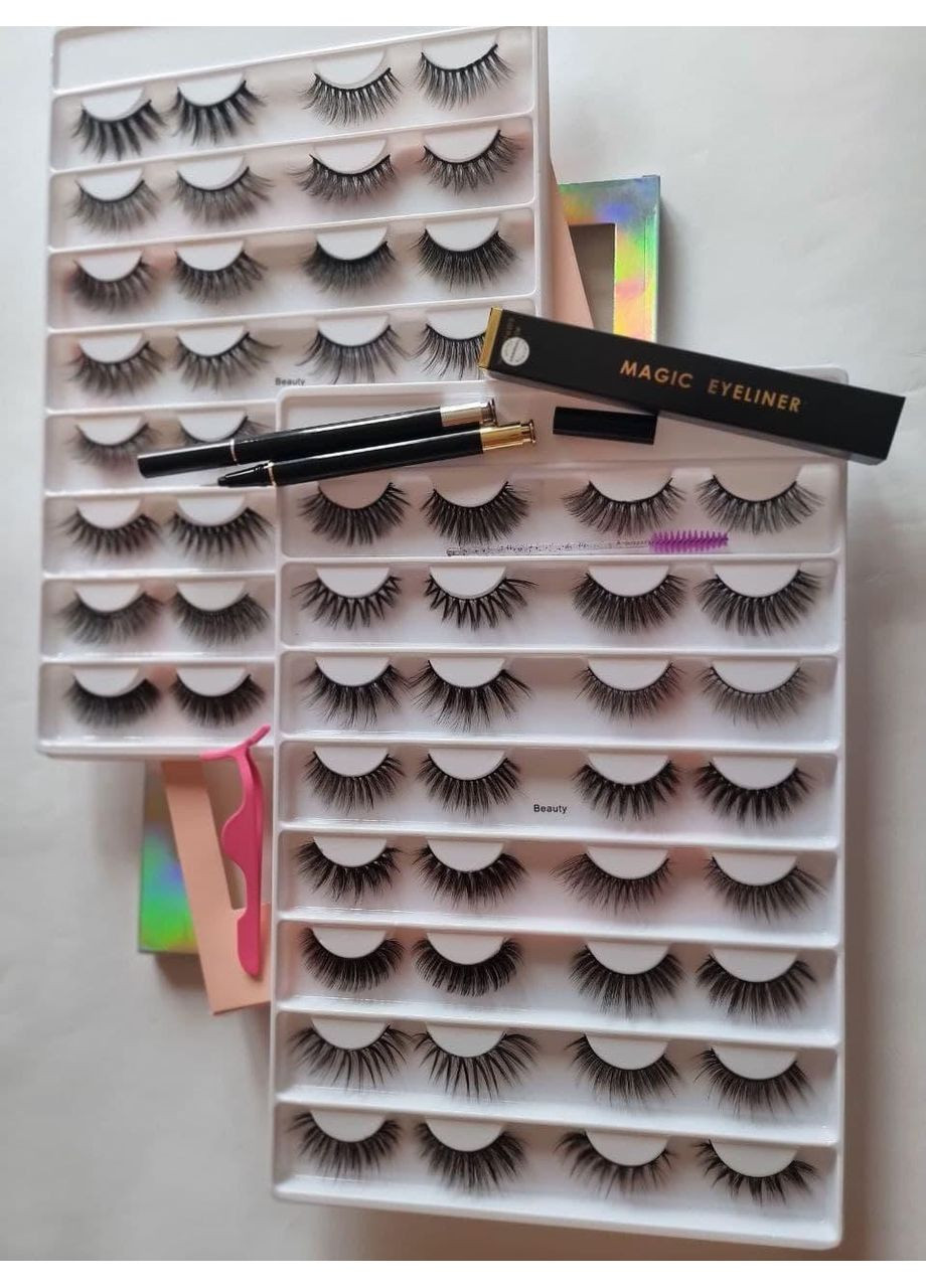 Набір MАКСІ багаторазові вії без магнітів 16 моделей + Маркер підводка для надягання Magnetic Lashes (366668486)