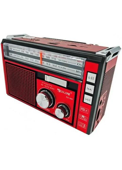 Радиоприемник портативный на аккумуляторе RX-382 FM/AM/SW с фонарем LED красный (1756375729) Golon (326033107)