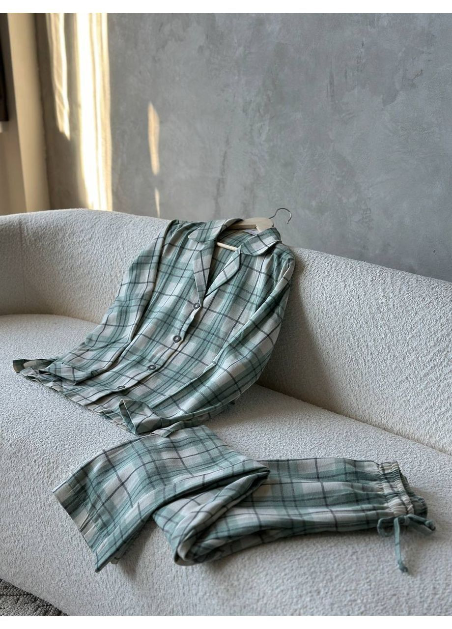 Бірюзова всесезон піжама жіноча - домашній костюм сорочка + брюки No Brand