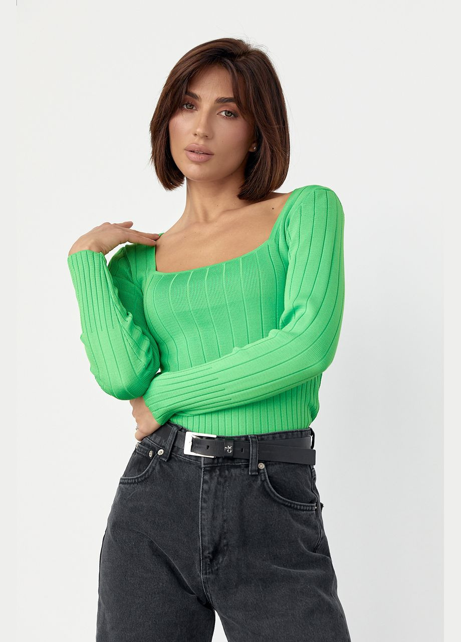 Зеленый демисезонный укороченная кофта в рубчике с квадратным вырезом - зеленый цвет, one size (sku_1999) No Brand