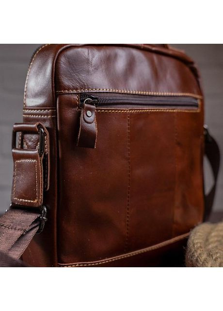 Сумка планшет через плече для документів та для телефону чоловіча з натуральної шкіри маленька Коричневий 37305 Vintage (353690052)