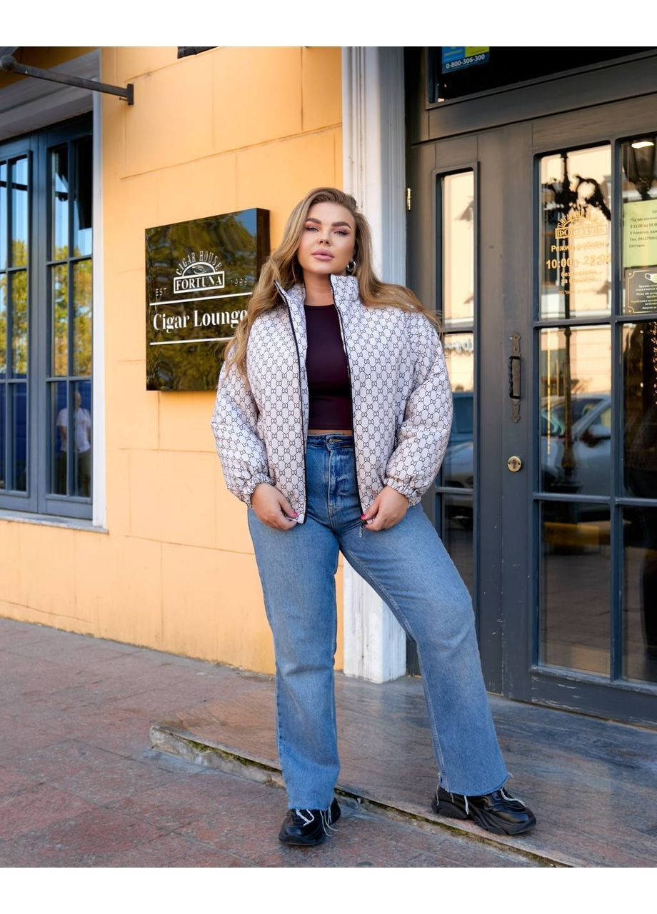 Бежева демісезонна куртка жіноча демісезонна з принтом No Brand