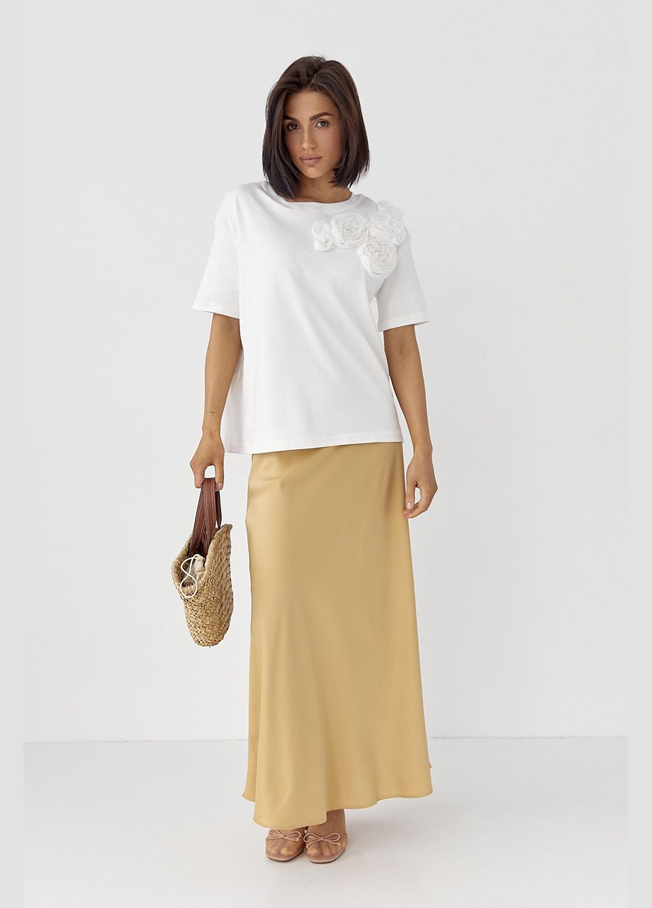 Желтая откровенный атласная длинная однотонная юбка - черный Lurex